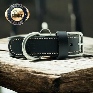 Heavy Duty Leather Black Dog Collar Genuine Leather, Durable & Adjustable Small